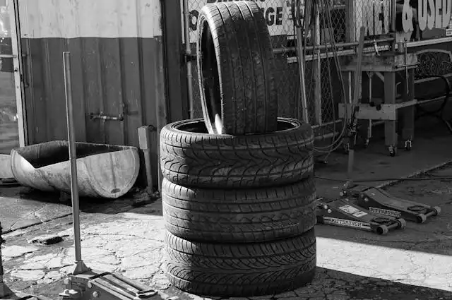 Used tires on a rack